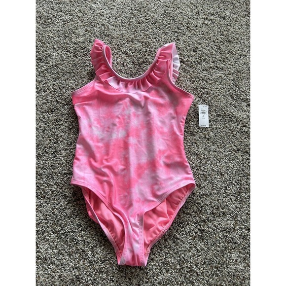 NEW Gap Kids size L / 10 PLUS Girls SWIMSUIT One-Piece Ruffle Pink Tie-Dye A24 - Picture 1 of 3